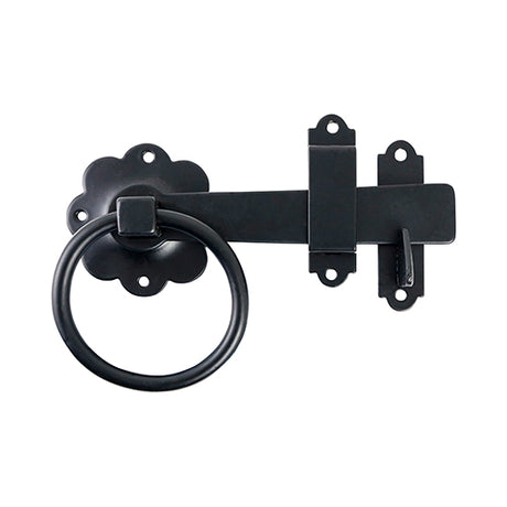 This is an image showing TIMCO Ring Gate Latch - Plain - Black - 6" - 1 Each TIMbag available from T.H Wiggans Ironmongery in Kendal, quick delivery at discounted prices.