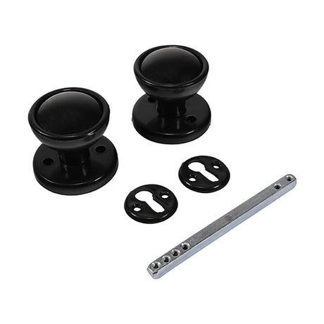 This is an image showing TIMCO Plastic Rim / Mortice Knob Set - Black - 50mm - 1 Each Plain Bag available from T.H Wiggans Ironmongery in Kendal, quick delivery at discounted prices.