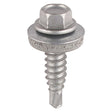 This is an image showing TIMCO Metal Construction Stitching Screws - For Sheet to Sheet - Hex - EPDM Washer - Self-Drilling - Exterior - Silver Organic - 6.3 x 22 - 100 Pieces Box available from T.H Wiggans Ironmongery in Kendal, quick delivery at discounted prices.