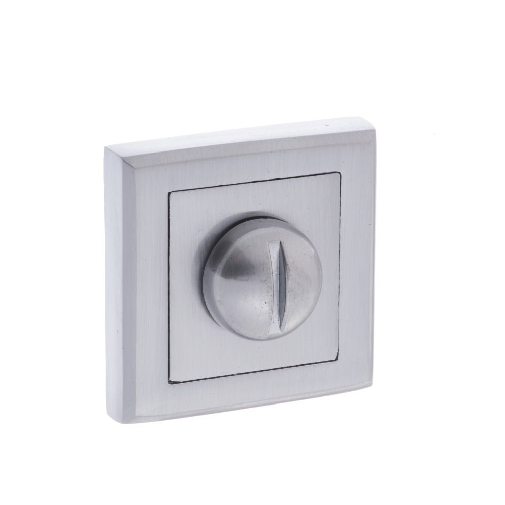 This is an image of STATUS WC Turn and Release on Square Rose - Satin Chrome available to order from Trade Door Handles.