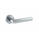 This is an image of STATUS Michigan Lever on Round Rose - Polished Chrome available to order from T.H Wiggans Architectural Ironmongery in Kendal, quick delivery and discounted prices.