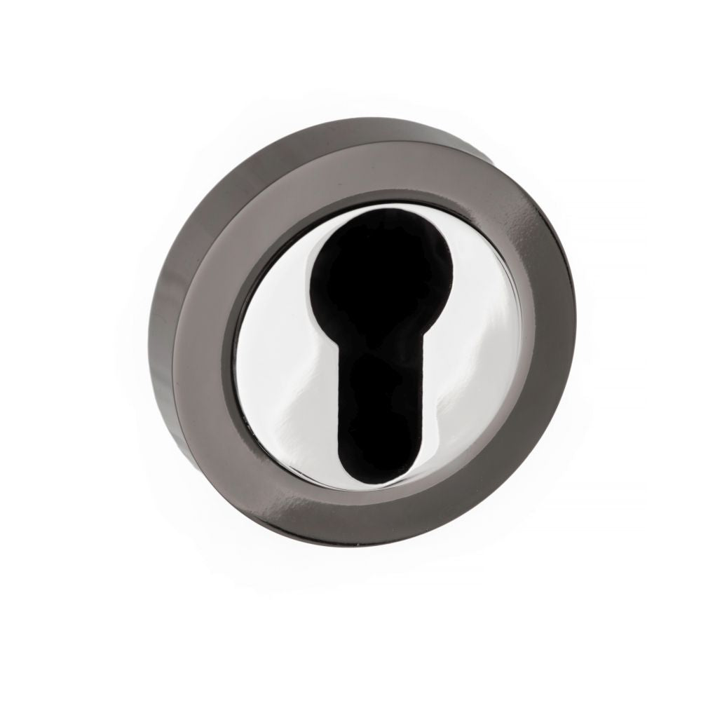 This is an image of STATUS Euro Escutcheon on Round Rose - Black Nickel/Polished Chrome available to order from T.H Wiggans Architectural Ironmongery in Kendal, quick delivery and discounted prices.