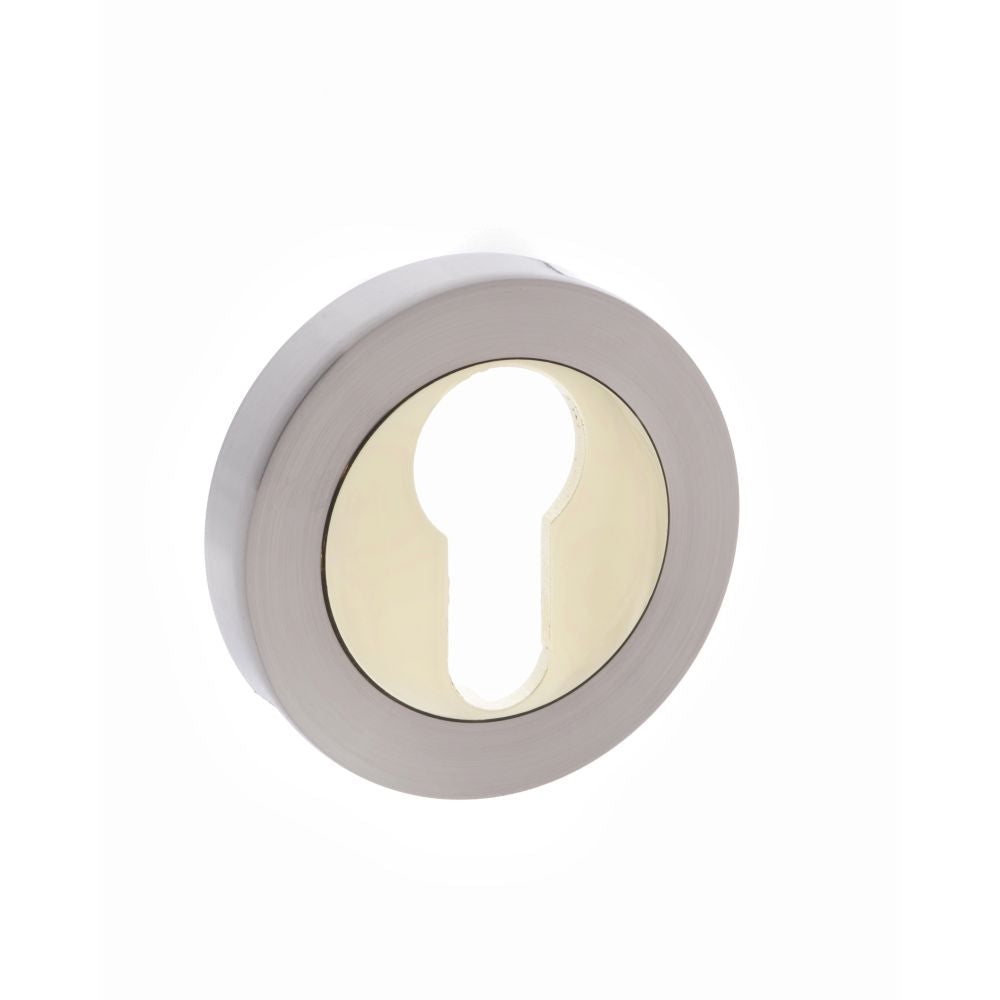 This is an image of STATUS Euro Escutcheon on Round Rose - Satin Nickel/Polished Brass available to order from T.H Wiggans Architectural Ironmongery in Kendal, quick delivery and discounted prices.