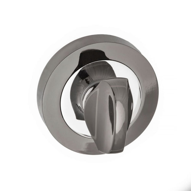 This is an image of STATUS WC Turn and Release on Round Rose - Black Nickel/Polished Chrome available to order from T.H Wiggans Architectural Ironmongery in Kendal, quick delivery and discounted prices.