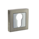 This is an image of STATUS Euro Escutcheon on S4 Square Rose - Satin Nickel/Polished Chrome available to order from T.H Wiggans Architectural Ironmongery in Kendal, quick delivery and discounted prices.