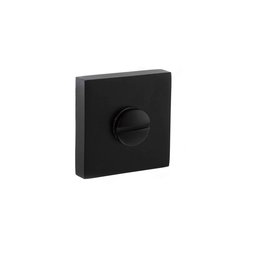 This is an image of STATUS WC Turn and Release on S4 Square Rose - Matt Black available to order from Trade Door Handles.