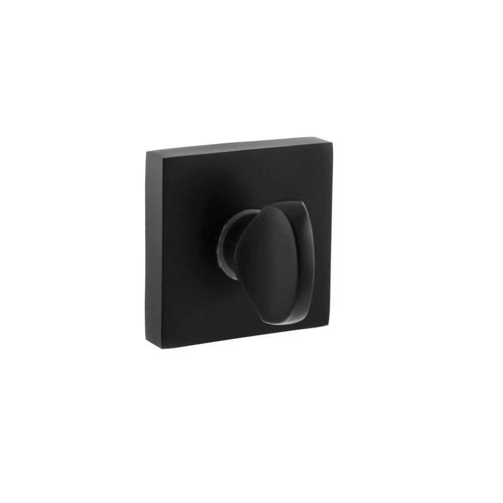 This is an image of STATUS WC Turn and Release on S4 Square Rose - Matt Black available to order from Trade Door Handles.