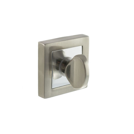 This is an image of STATUS WC Turn and Release on S4 Square Rose - Satin Nickel/Polished Chrome available to order from Trade Door Handles.