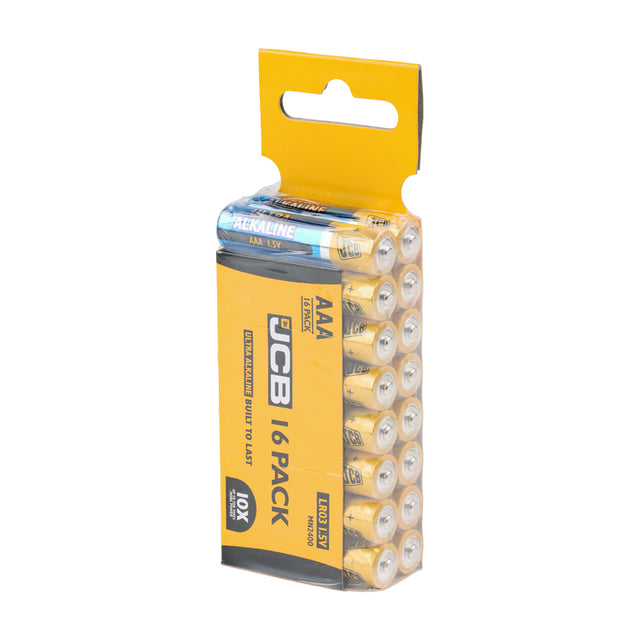 This is an image showing TIMCO JCB Ultra Alkaline Batteries Trade Pack - AAA - 16 Pieces Pack available from T.H Wiggans Ironmongery in Kendal, quick delivery at discounted prices.