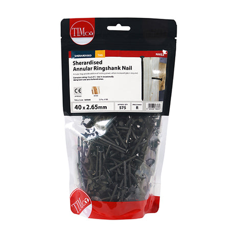 This is an image showing TIMCO Annular Ringshank Nails - Sherardised - 40 x 2.65 - 1 Kilograms TIMbag available from T.H Wiggans Ironmongery in Kendal, quick delivery at discounted prices.
