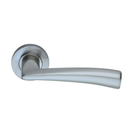 This is an image of Spira Brass - Lego Lever Door Handle Satin Chrome available to order from T.H Wiggans Architectural Ironmongery in Kendal, quick delivery and discounted prices.