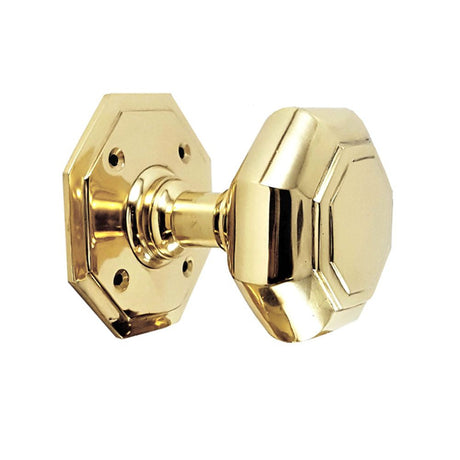 This is an image of Spira Brass - Octagonal Mortice Door Knobs Polished Brass available to order from T.H Wiggans Architectural Ironmongery in Kendal, quick delivery and discounted prices.