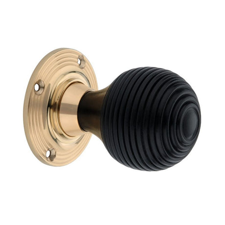 This is an image of Spira Brass - Ebony Beehive Rim/Mortice Door Knob Polished Brass available to order from T.H Wiggans Architectural Ironmongery in Kendal, quick delivery and discounted prices.