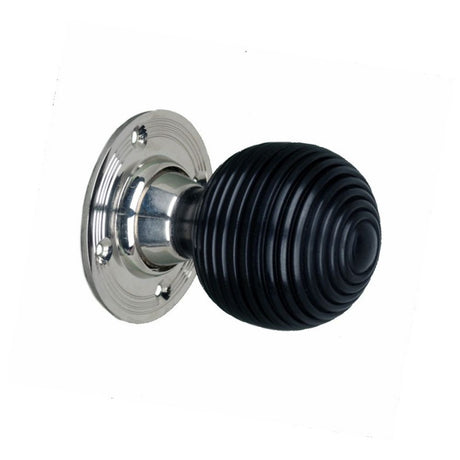 This is an image of Spira Brass - Ebony Beehive Rim/Mortice Door Knob Polished Nickel available to order from T.H Wiggans Architectural Ironmongery in Kendal, quick delivery and discounted prices.