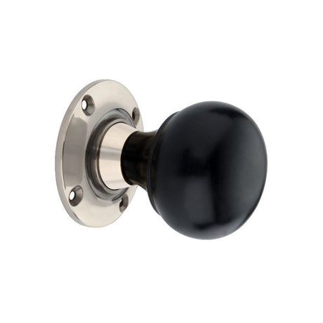 This is an image of Spira Brass - Ebony Bun Rim/Mortice Door Knob Polished Nickel available to order from T.H Wiggans Architectural Ironmongery in Kendal, quick delivery and discounted prices.