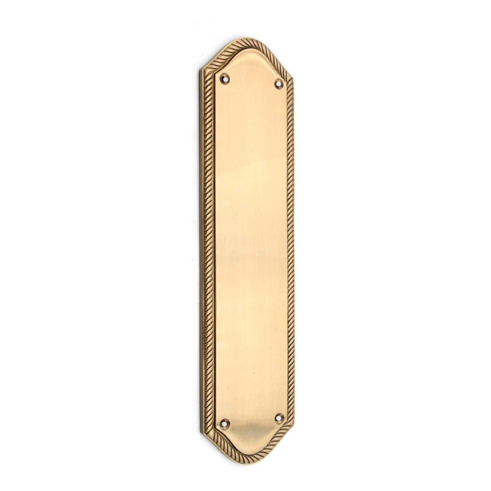 This is an image of Spira Brass - Georgian Half Round Finger Plate 295mm Satin Brass available to order from T.H Wiggans Architectural Ironmongery in Kendal, quick delivery and discounted prices.