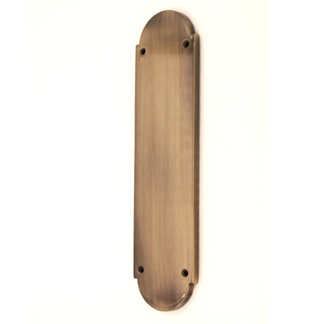 This is an image of Spira Brass - Victorian Half Round Finger Plate 300mm Antique Brass available to order from T.H Wiggans Architectural Ironmongery in Kendal, quick delivery and discounted prices.