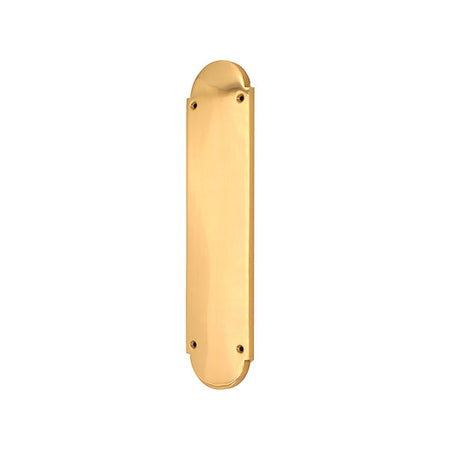 This is an image of Spira Brass - Victorian Half Round Finger Plate 300mm Polished Brass available to order from T.H Wiggans Architectural Ironmongery in Kendal, quick delivery and discounted prices.