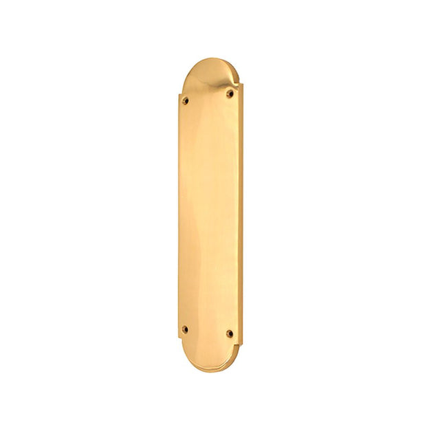 This is an image of Spira Brass - Victorian Half Round Finger Plate 300mm Polished Brass available to order from T.H Wiggans Architectural Ironmongery in Kendal, quick delivery and discounted prices.