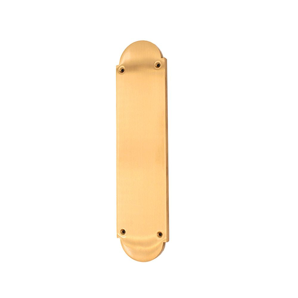 This is an image of Spira Brass - Victorian Half Round Finger Plate 300mm Satin Brass available to order from T.H Wiggans Architectural Ironmongery in Kendal, quick delivery and discounted prices.