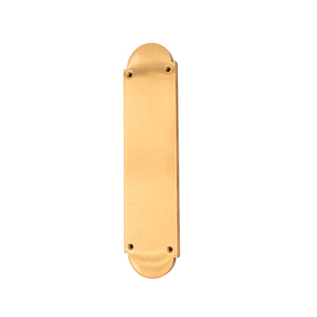 This is an image of Spira Brass - Victorian Half Round Finger Plate 300mm Satin Brass available to order from T.H Wiggans Architectural Ironmongery in Kendal, quick delivery and discounted prices.