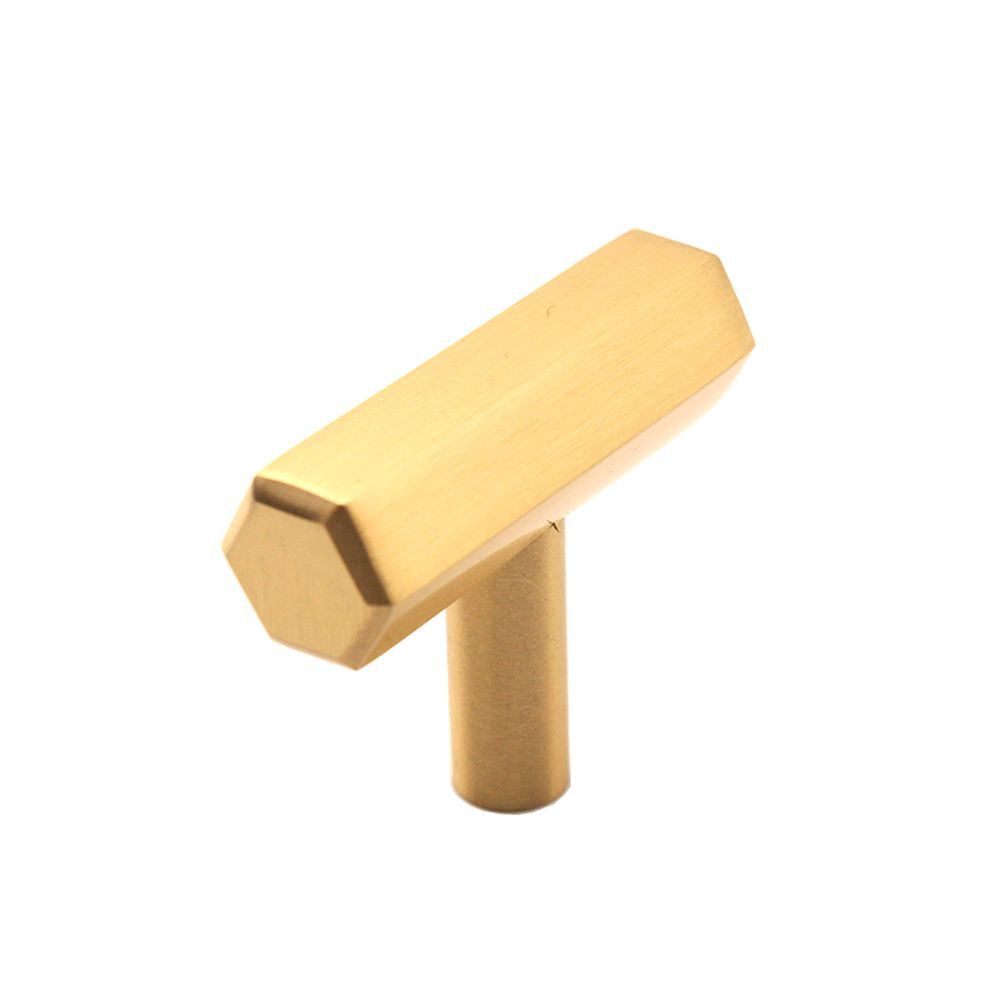 This is an image of Spira Brass - Hexagonal T bar Cupboard Pull Satin Brass  available to order from T.H Wiggans Architectural Ironmongery in Kendal, quick delivery and discounted prices.