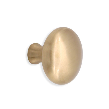 This is an image of Spira Brass - Mushroom 38mm Cupboard Knob Satin Brass  available to order from T.H Wiggans Architectural Ironmongery in Kendal, quick delivery and discounted prices.