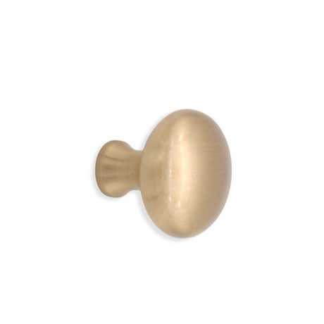 This is an image of Spira Brass - Mushroom 32mm Cupboard Knob Satin Brass  available to order from T.H Wiggans Architectural Ironmongery in Kendal, quick delivery and discounted prices.