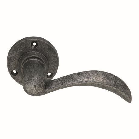 This is an image of Spira Brass - Curved Lever on Round Rose Pewter available to order from T.H Wiggans Architectural Ironmongery in Kendal, quick delivery and discounted prices.
