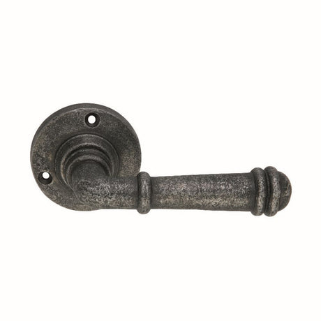 This is an image of Spira Brass - Ribbed Lever on Round Rose Pewter available to order from T.H Wiggans Architectural Ironmongery in Kendal, quick delivery and discounted prices.