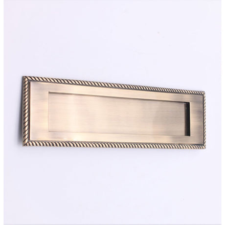 This is an image of Spira Brass - Georgian Letter Plate 250mm Antique Brass available to order from T.H Wiggans Architectural Ironmongery in Kendal, quick delivery and discounted prices.