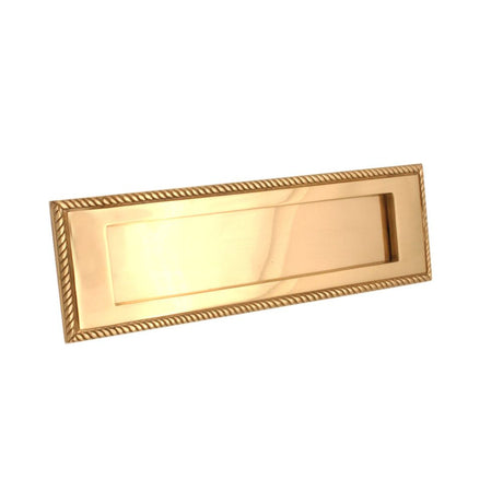 This is an image of Spira Brass - Georgian Letter Plate 250mm Polished Brass available to order from T.H Wiggans Architectural Ironmongery in Kendal, quick delivery and discounted prices.