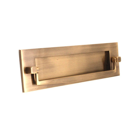 This is an image of Spira Brass - Regency Knocker Postal Plate 250mm Antique Brass available to order from T.H Wiggans Architectural Ironmongery in Kendal, quick delivery and discounted prices.
