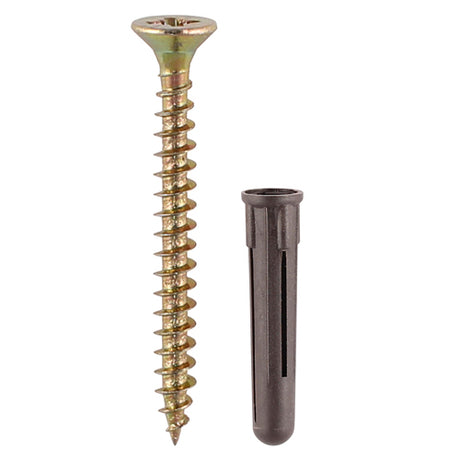 This is an image showing TIMCO Brown Plastic Plugs with Screws - 35mm Brown Plug, 5.0x50 Screw - 125 Pieces TIMbag available from T.H Wiggans Ironmongery in Kendal, quick delivery at discounted prices.