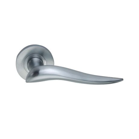 This is an image of Spira Brass - Flavia Lever Door Handle Satin Chrome available to order from T.H Wiggans Architectural Ironmongery in Kendal, quick delivery and discounted prices.