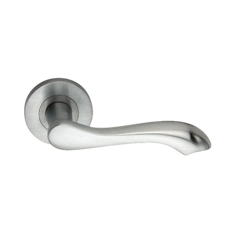 This is an image of Spira Brass - Camila Lever Door Handle Satin Chrome available to order from T.H Wiggans Architectural Ironmongery in Kendal, quick delivery and discounted prices.