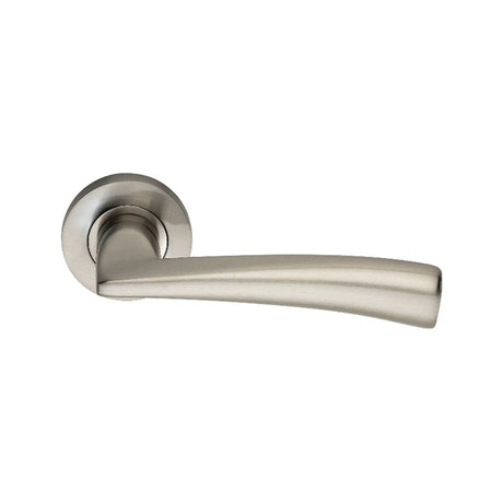 This is an image of Spira Brass - Lego Lever Door Handle Satin Nickel available to order from T.H Wiggans Architectural Ironmongery in Kendal, quick delivery and discounted prices.