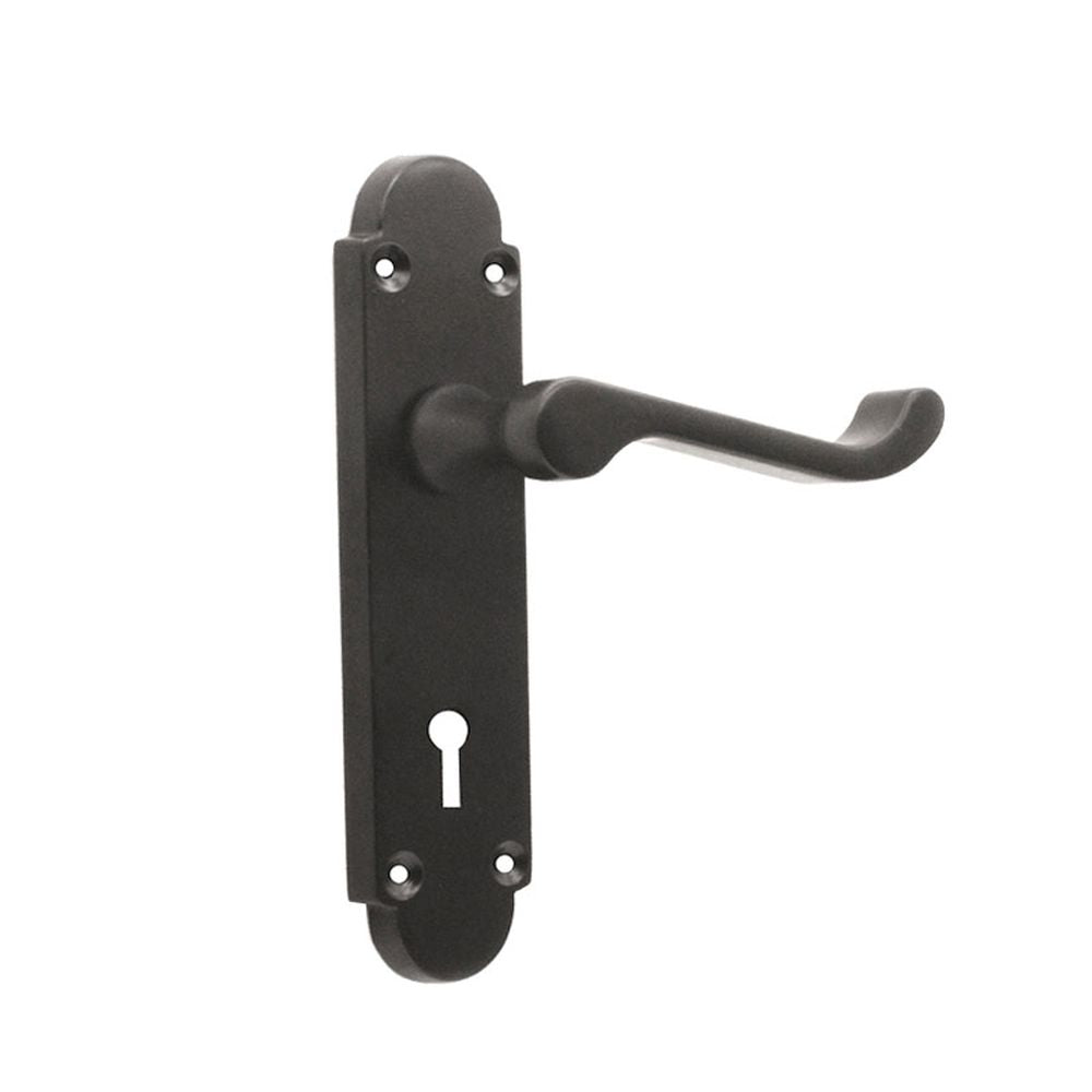 This is an image of Spira Brass - Oakley Lock Lever Handle Matt Black available to order from T.H Wiggans Architectural Ironmongery in Kendal, quick delivery and discounted prices.