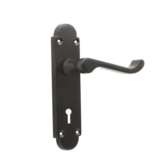 This is an image of Spira Brass - Oakley Lock Lever Handle Matt Black available to order from T.H Wiggans Architectural Ironmongery in Kendal, quick delivery and discounted prices.