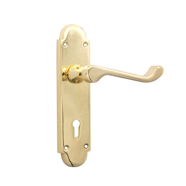 This is an image of Spira Brass - Oakley Lock Lever Handle Polished Brass available to order from T.H Wiggans Architectural Ironmongery in Kendal, quick delivery and discounted prices.