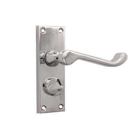 This is an image of Spira Brass - Victorian Scroll Privacy Lever Handle 115mm Polished Chrome available to order from T.H Wiggans Architectural Ironmongery in Kendal, quick delivery and discounted prices.