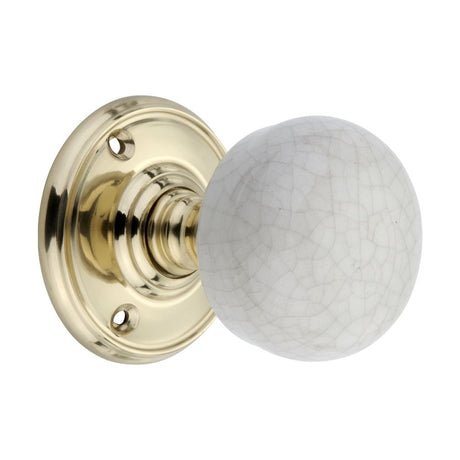 This is an image of Spira Brass - Crackled Porcelain Mortice Door Knob Polished Brass available to order from T.H Wiggans Architectural Ironmongery in Kendal, quick delivery and discounted prices.