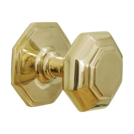 This is an image of Spira Brass - Octagonal Centre Door Knob Polished Brass available to order from T.H Wiggans Architectural Ironmongery in Kendal, quick delivery and discounted prices.