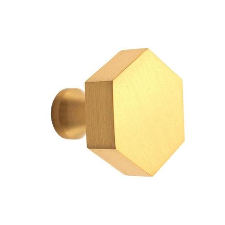 This is an image of Spira Brass - Hexagonal Cupboard Knob Satin Brass  available to order from T.H Wiggans Architectural Ironmongery in Kendal, quick delivery and discounted prices.