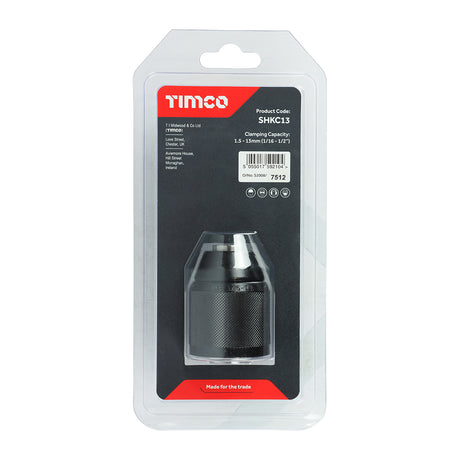 This is an image showing TIMCO Single Handed Keyless Chuck - 1/2" - 1 Each Blister Pack available from T.H Wiggans Ironmongery in Kendal, quick delivery at discounted prices.