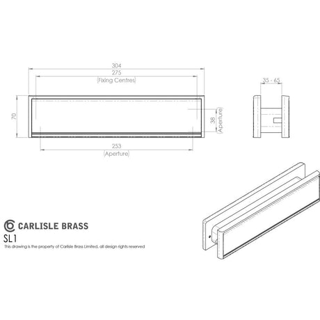 This image is a line drwaing of a Carlisle Brass - Sleeve Letter Plate 300 x 69mm - SAA available to order from Trade Door Handles in Kendal