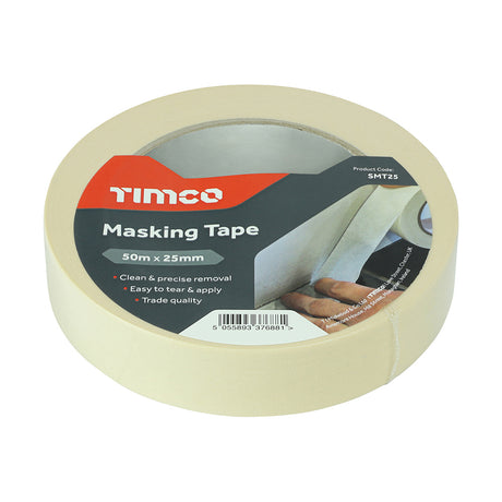 This is an image showing TIMCO Masking Tape - Cream - 50m x 25mm - 1 Each Roll available from T.H Wiggans Ironmongery in Kendal, quick delivery at discounted prices.