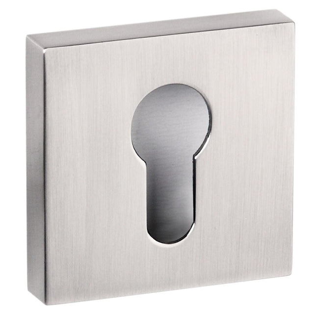 This is an image of Senza Pari Euro Escutcheon on Flush Square Rose - Satin Nickel available to order from T.H Wiggans Architectural Ironmongery in Kendal, quick delivery and discounted prices.