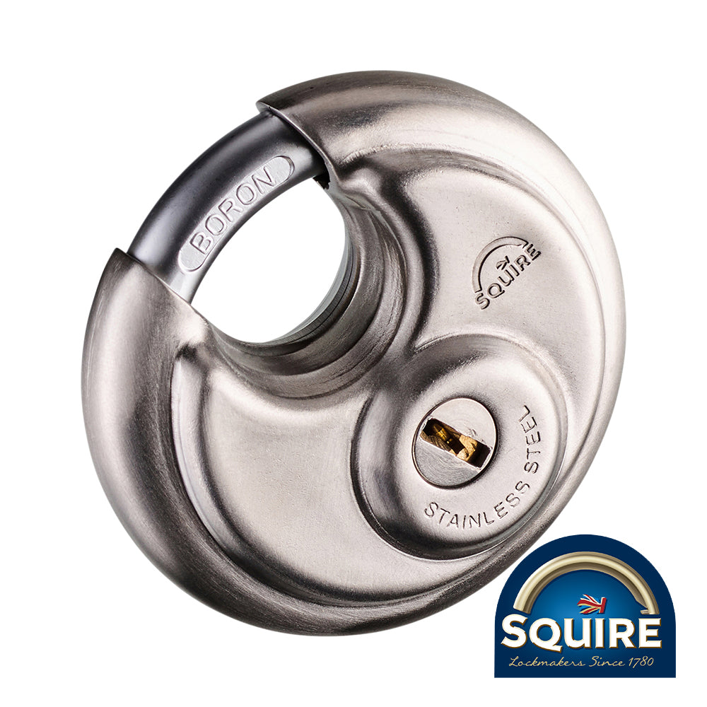 This is an image showing TIMCO Stainless Steel Disc Padlock - DCL1 - 70mm - 1 Each Blister Pack available from T.H Wiggans Ironmongery in Kendal, quick delivery at discounted prices.