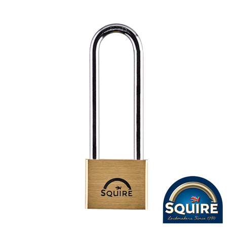 This is an image showing TIMCO Premium Brass Lion Padlock - 4" Long Shackle - LN4/4 - 40mm - 1 Each Blister Pack available from T.H Wiggans Ironmongery in Kendal, quick delivery at discounted prices.